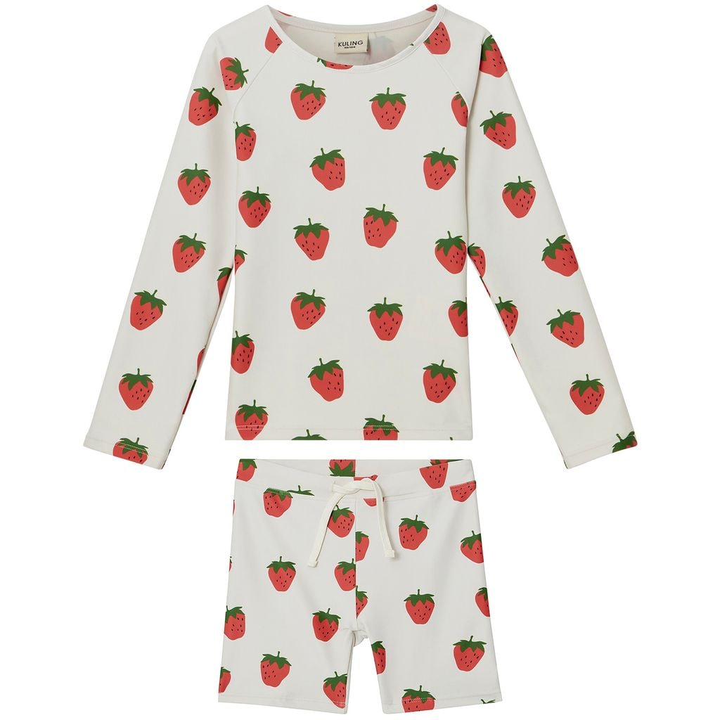 Rhodes Printed Rashguard Set With Strawberries Foggy White