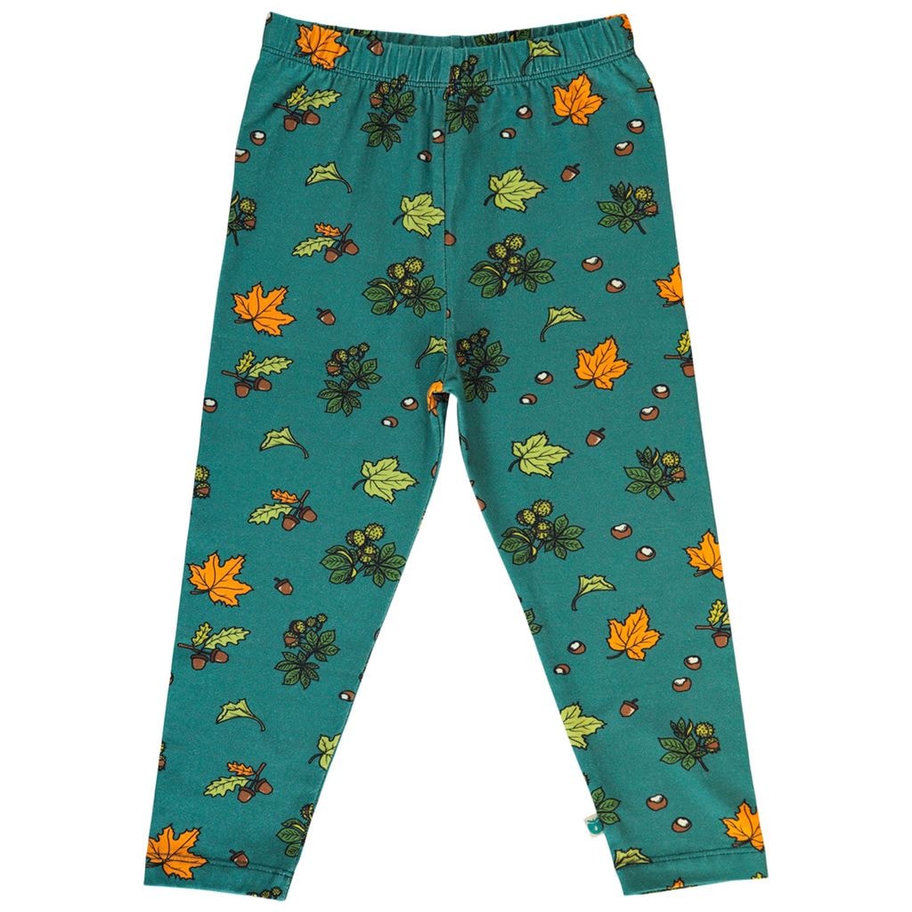 Leggings with Fall leaves  Petroleum Green