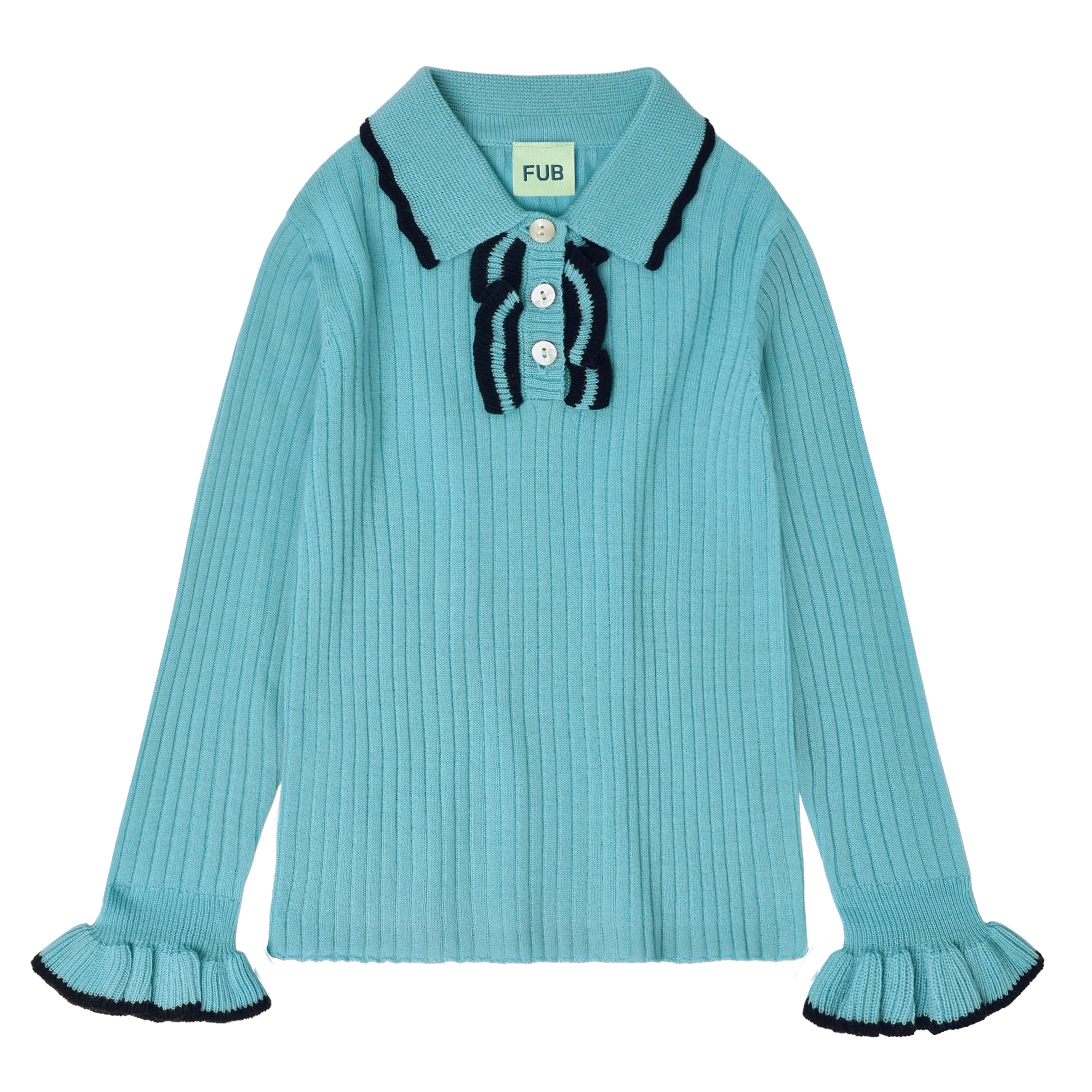 Wool Frill Polo Aqua