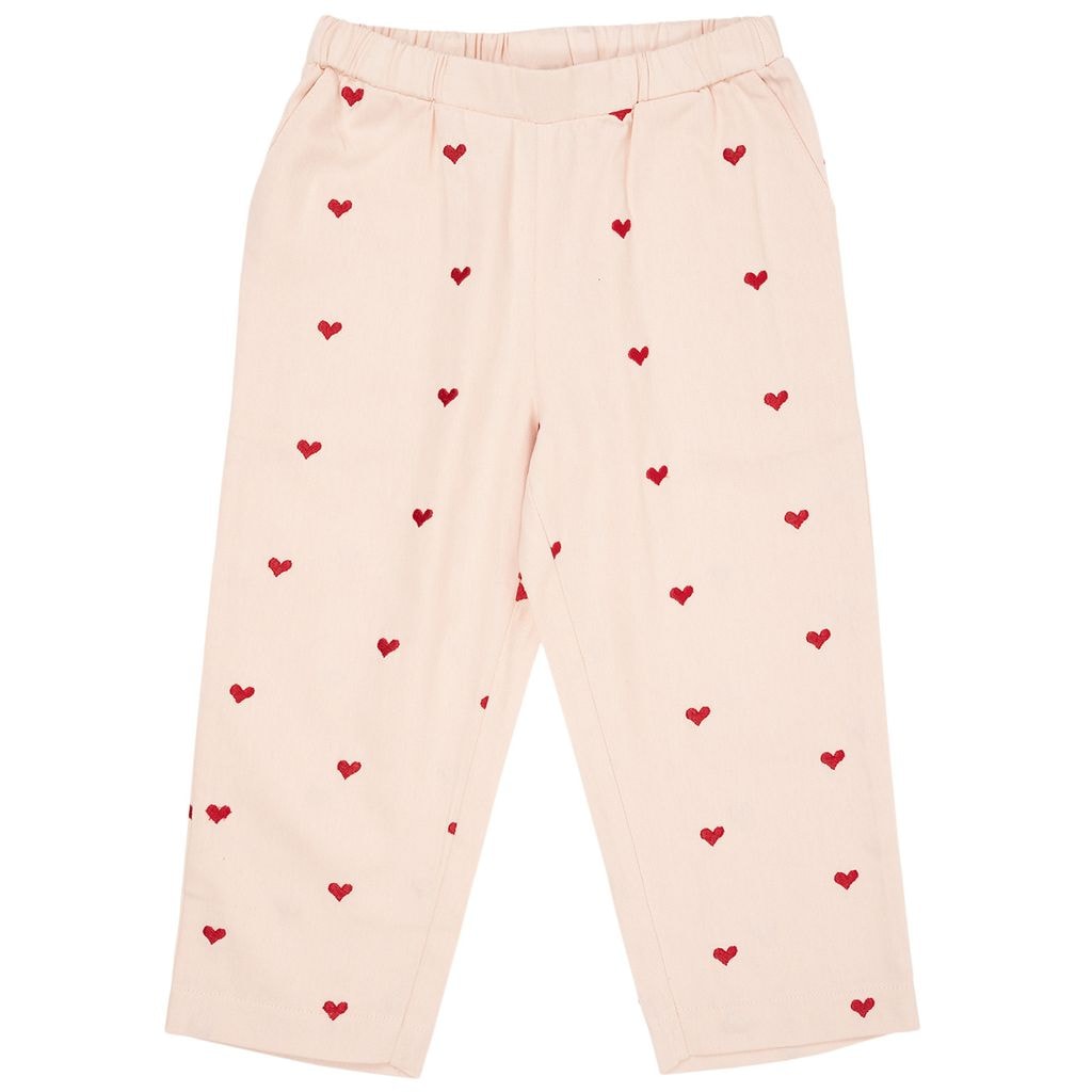 GOTS Heart Twill Pants Dusty Rose Berry Hearts