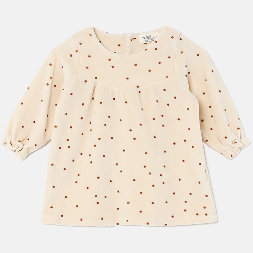 Polka Dot Velour Dress Stone