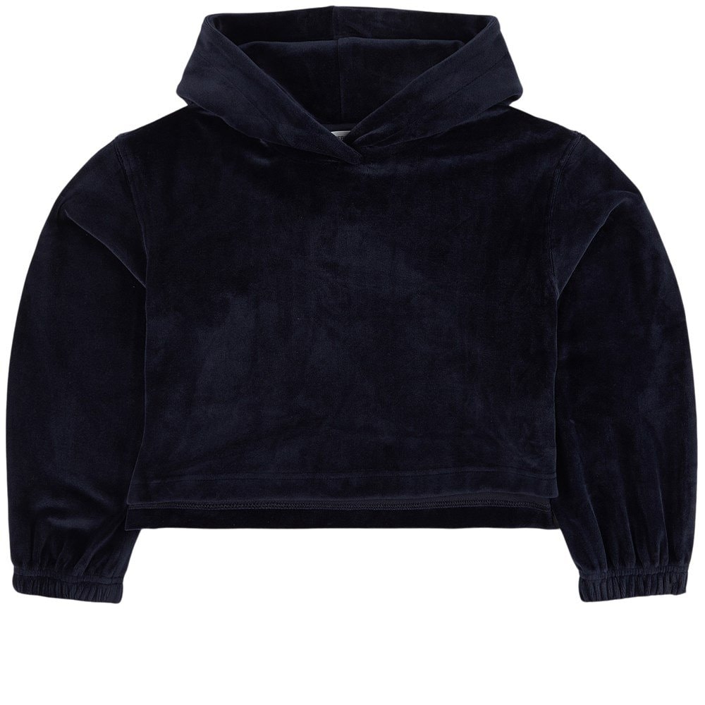 Velour Cropped Boxy Hoodie Navy