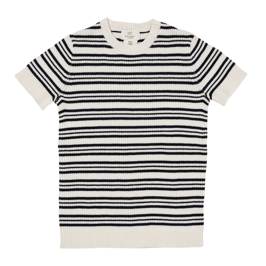 Rib-Knitted Blouse Navy Stripe