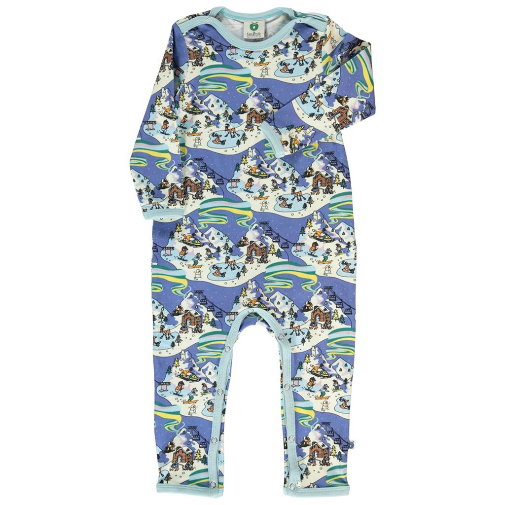 Långärmad Onesie i Federal Blue med vinterlandskap