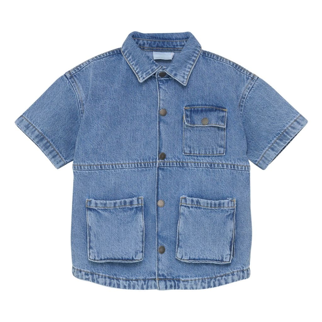 Kortärmad Jeansskjorta Light Denim Blue