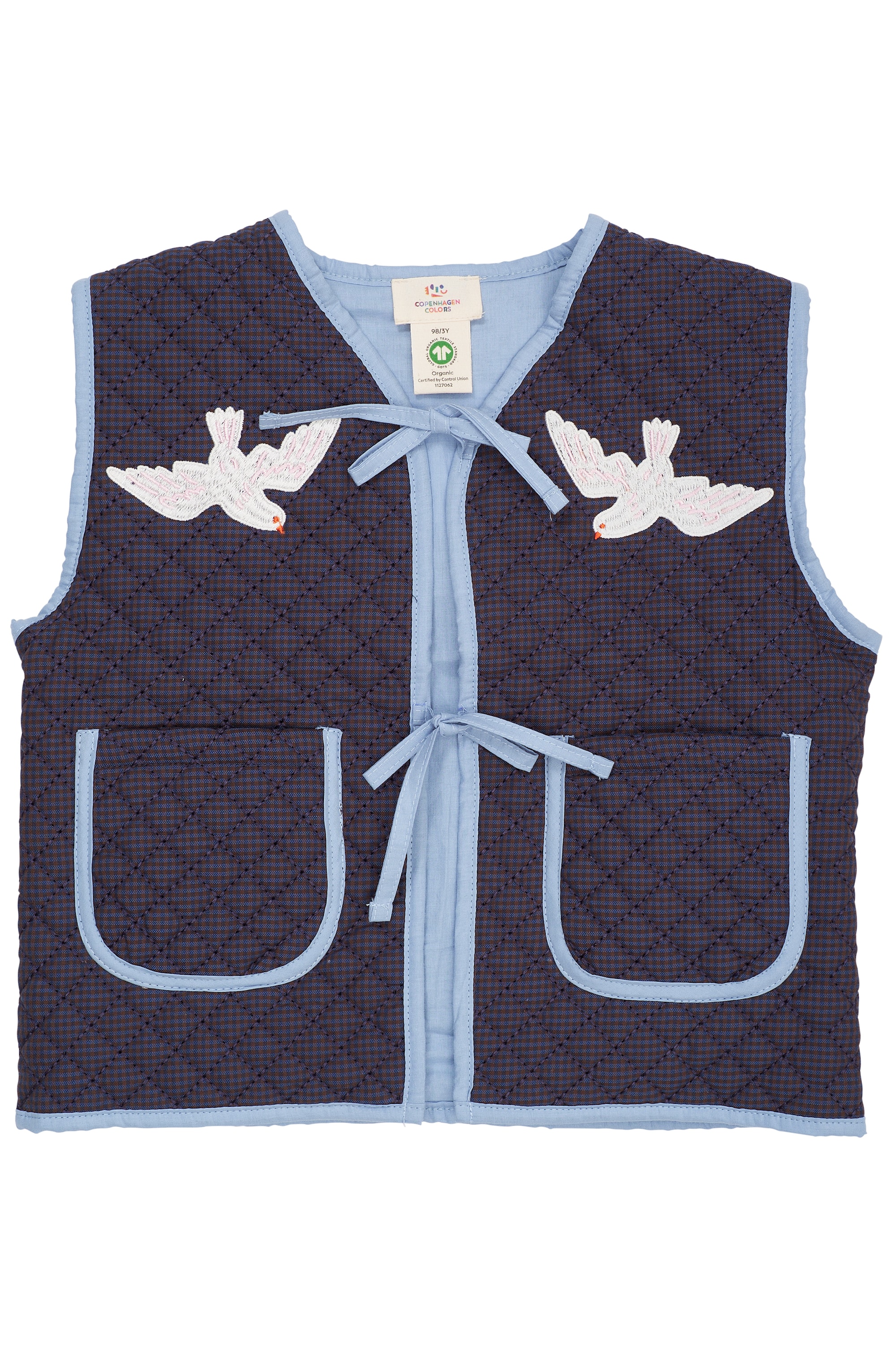 Checkered Quilted Vest W. Emb. Brown Blue Check