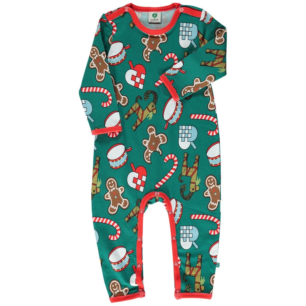 Onesie Petroleum Green -värissä joulukoristeilla