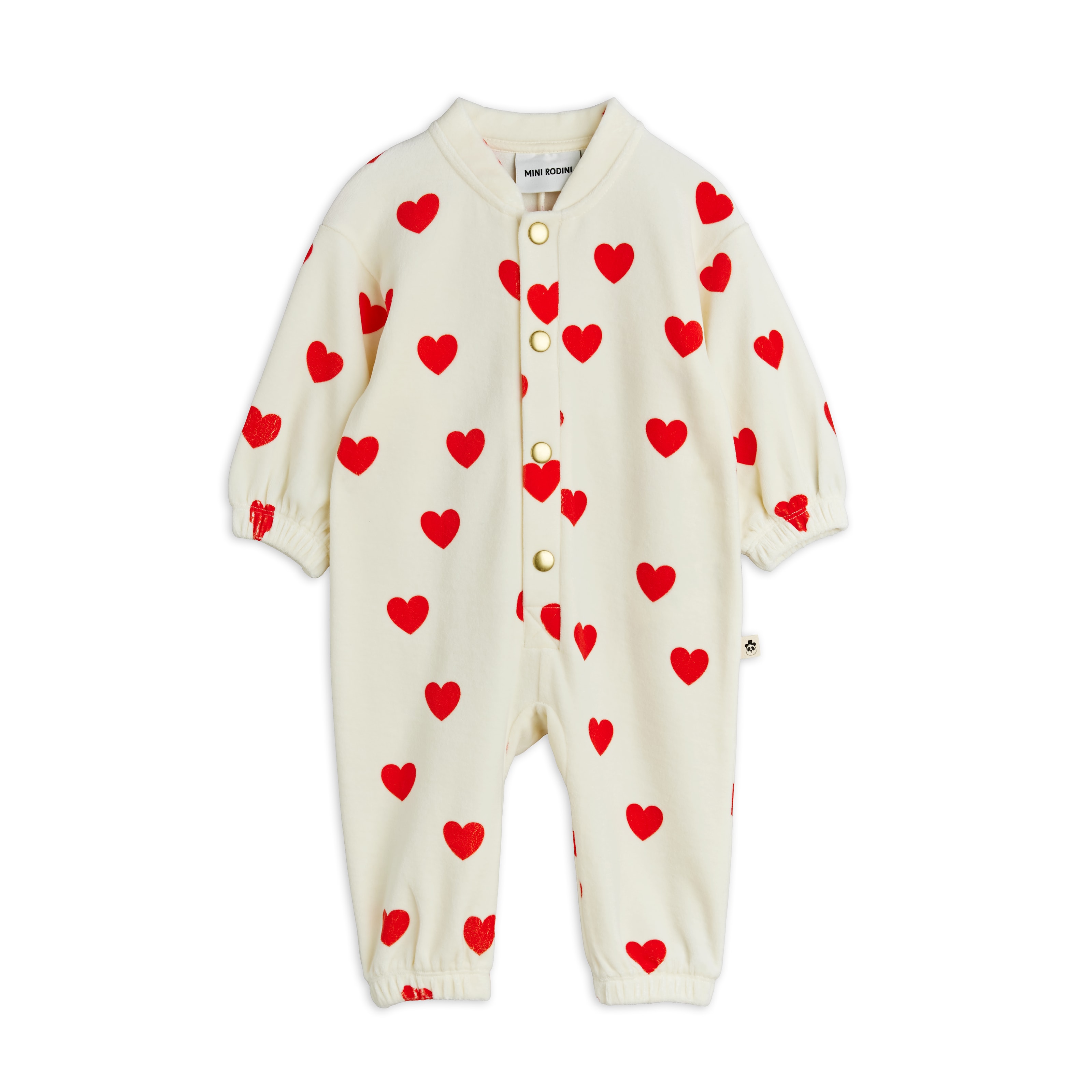 Hearts Aop Velour Baby Jumpsuit White