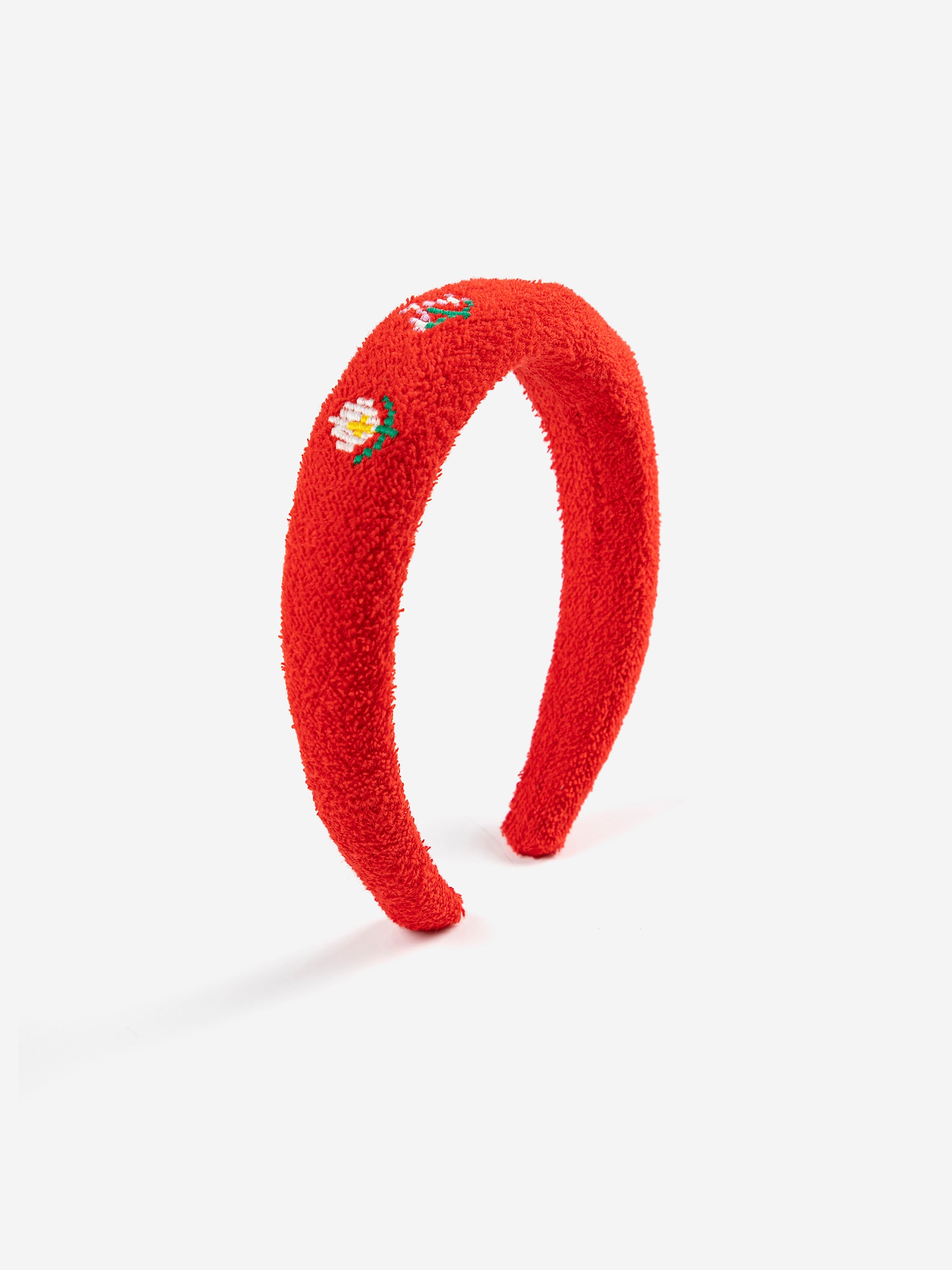 Pixel Daisies Terry Cloth Headband Red 