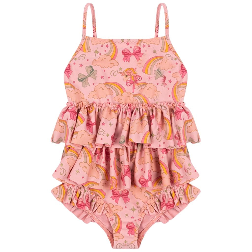 GOTS Manuca Frill Swimsuit Rainbow Bow
