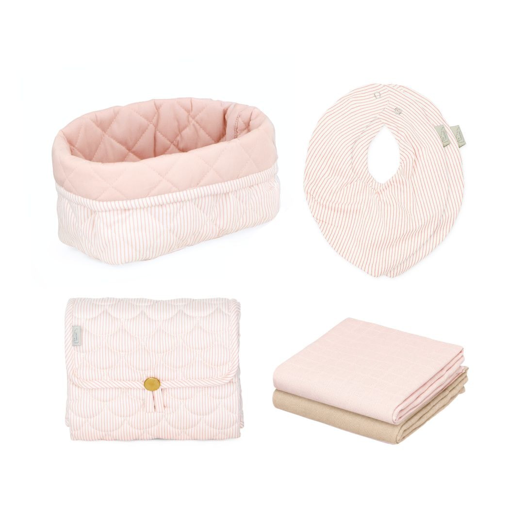 Presentkorg Med Babyartiklar Classic Stripes Rose