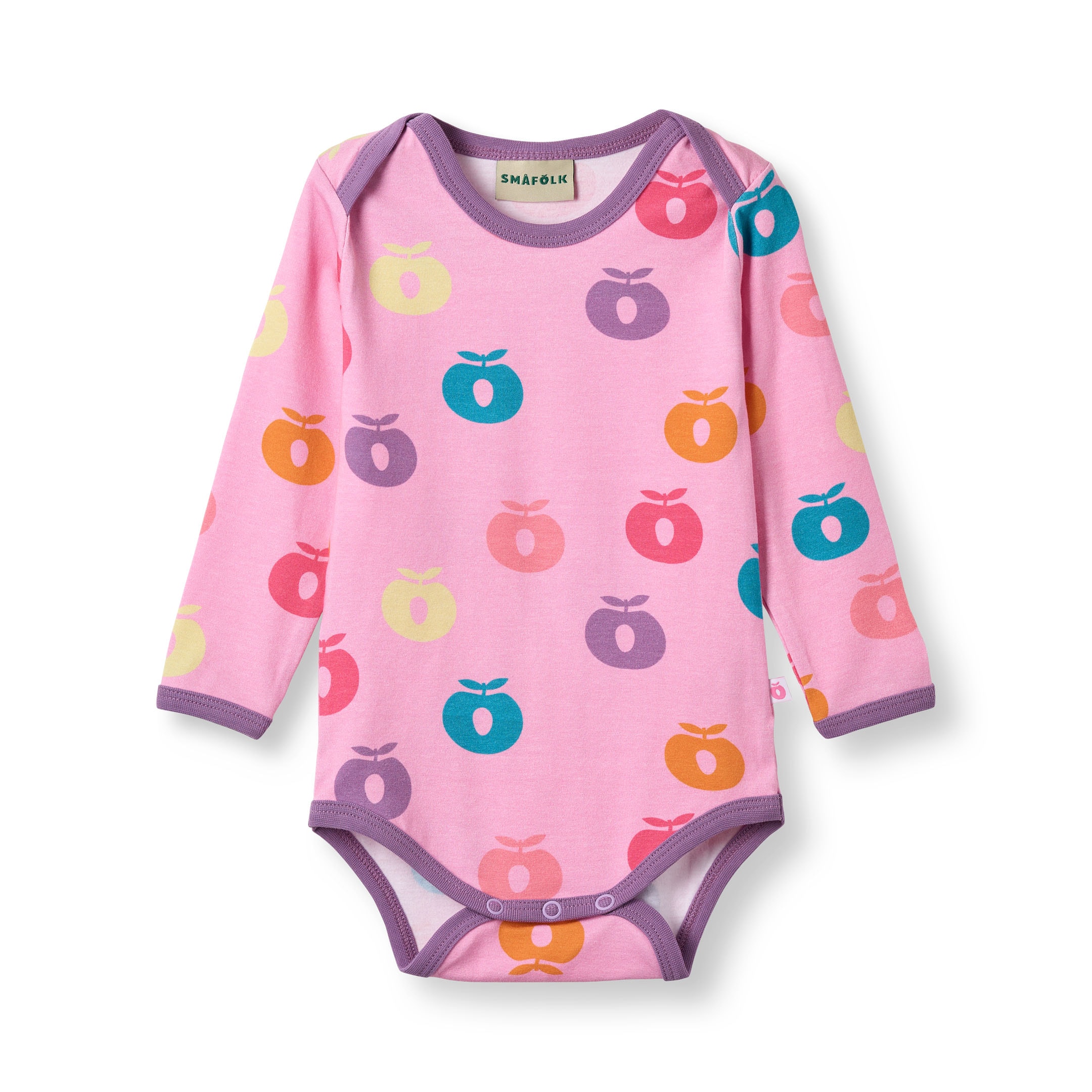 Ulm Long-Sleeved Baby Body with Apples Pink lilac