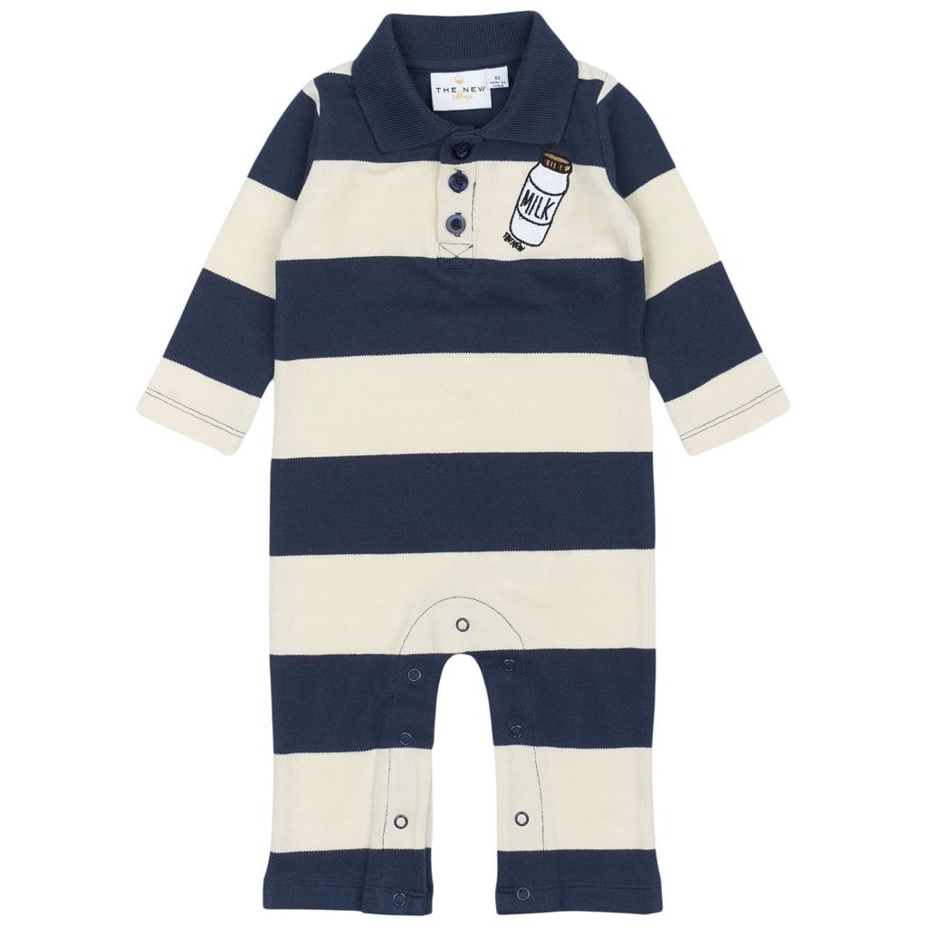 GOTS Noah Pique Jumpsuit Mood Indigo Striped