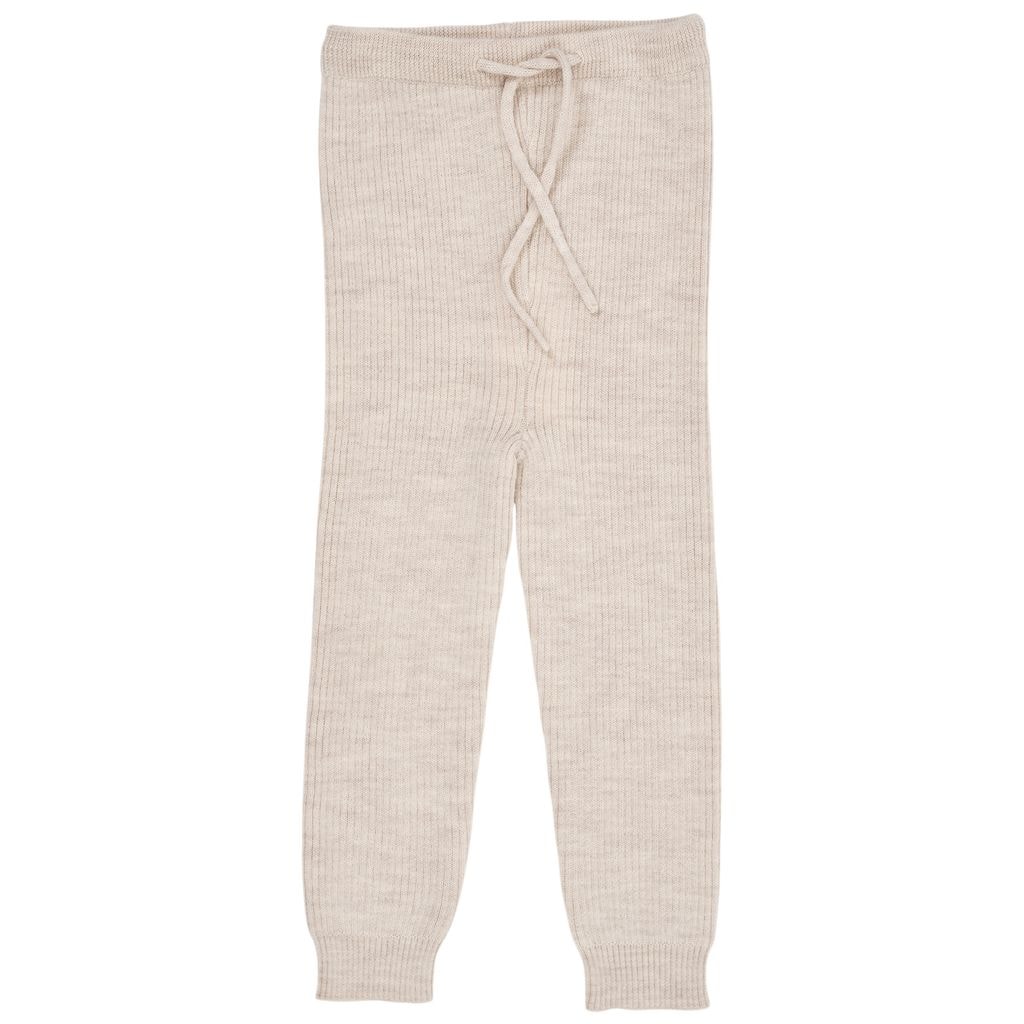 Merino Classic Rib Leggings w Drawstrings  Pale Cream Melange