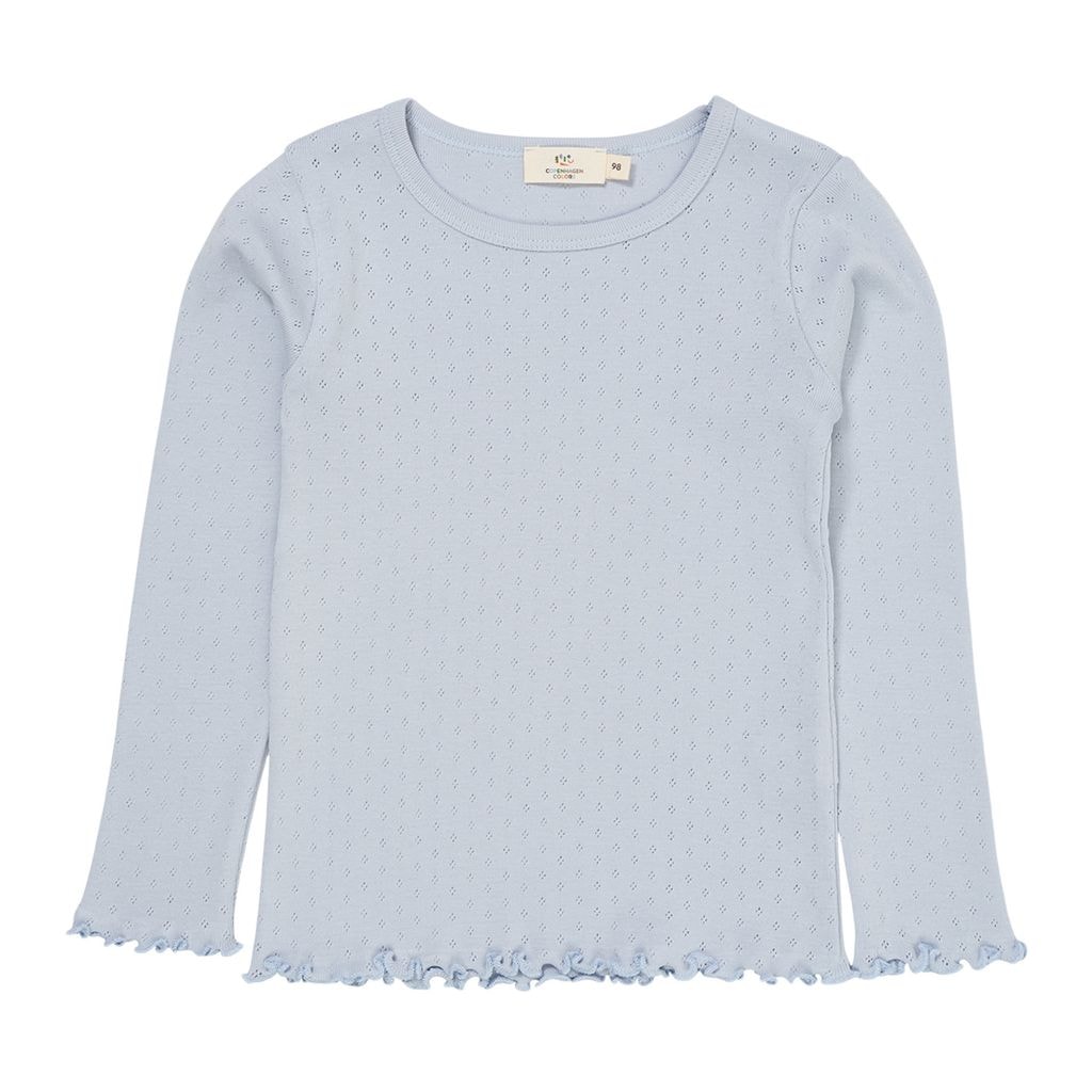 Summer Long-Sleeved Pointelle Tee Dusty Blue