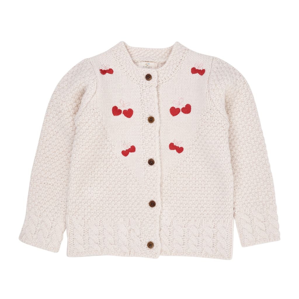 Lambwool Cardigan w Bow Emb  CREAM