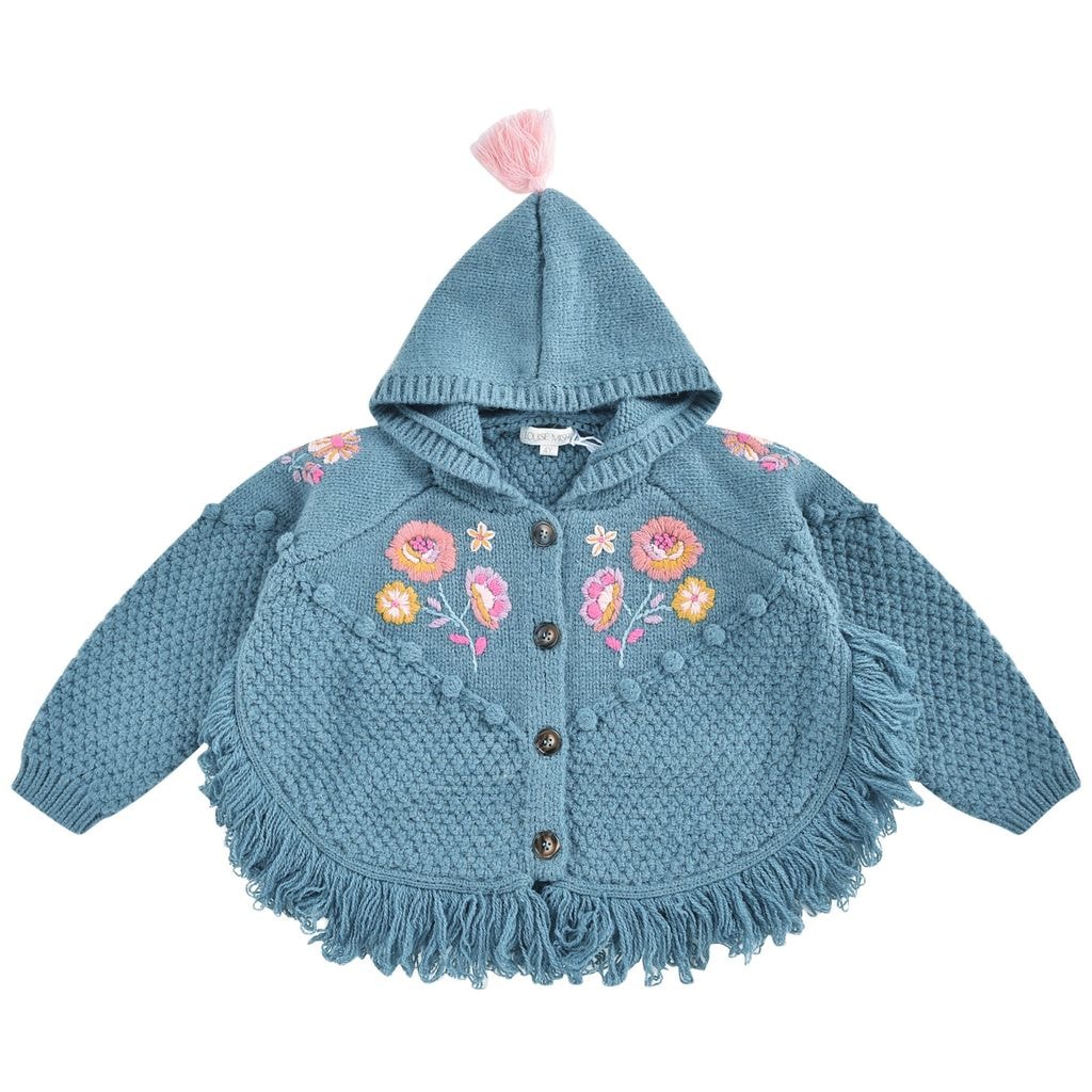 Clara Knitted Baby Cape Stone Blue