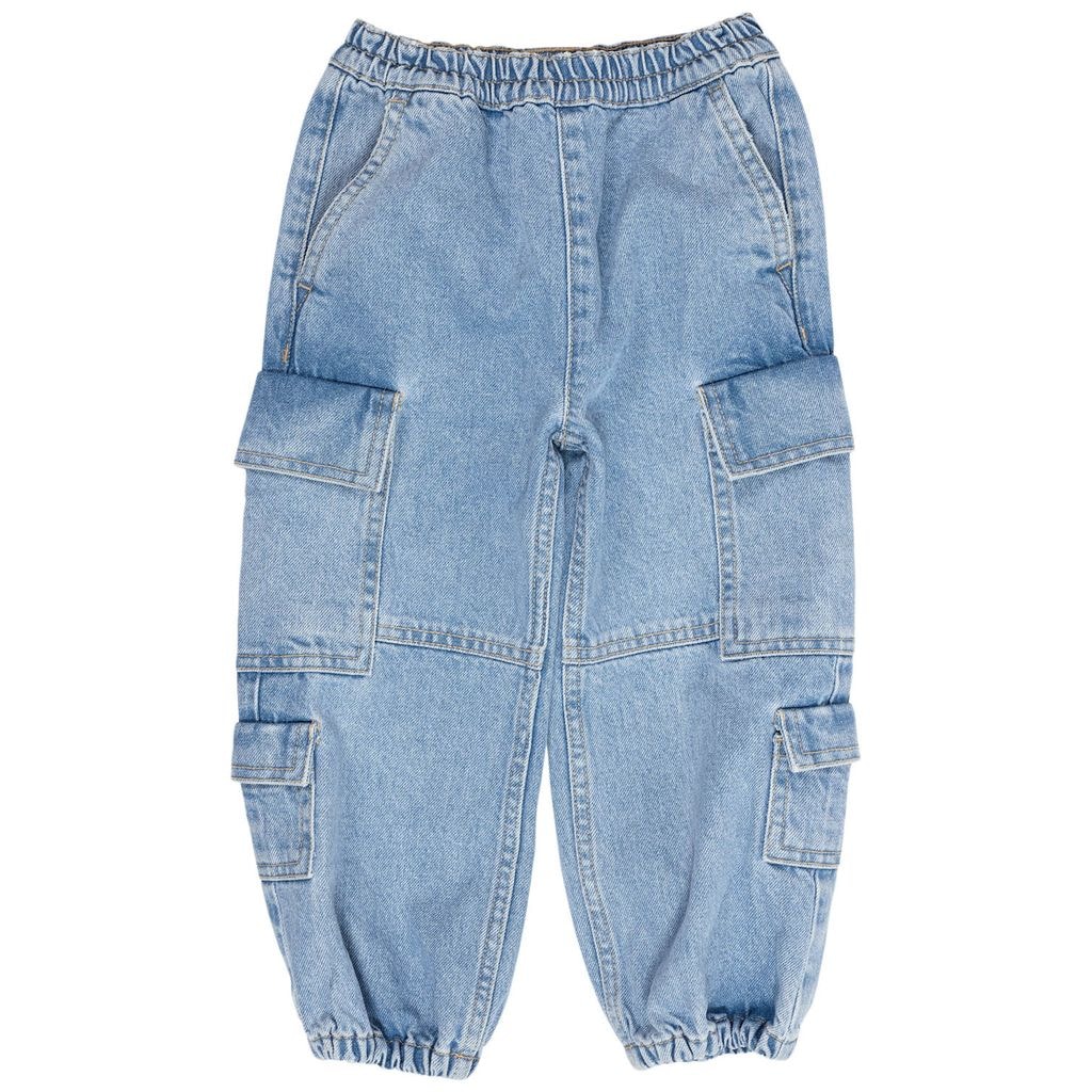 Cargo Denim Byxor Light Blue Indigo Washed