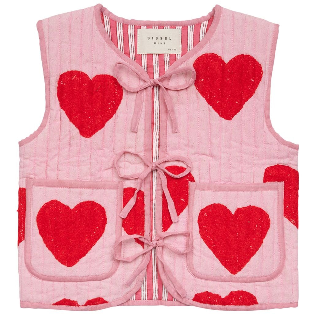 Honey Mini Heart Printed Quilted Vest Pink