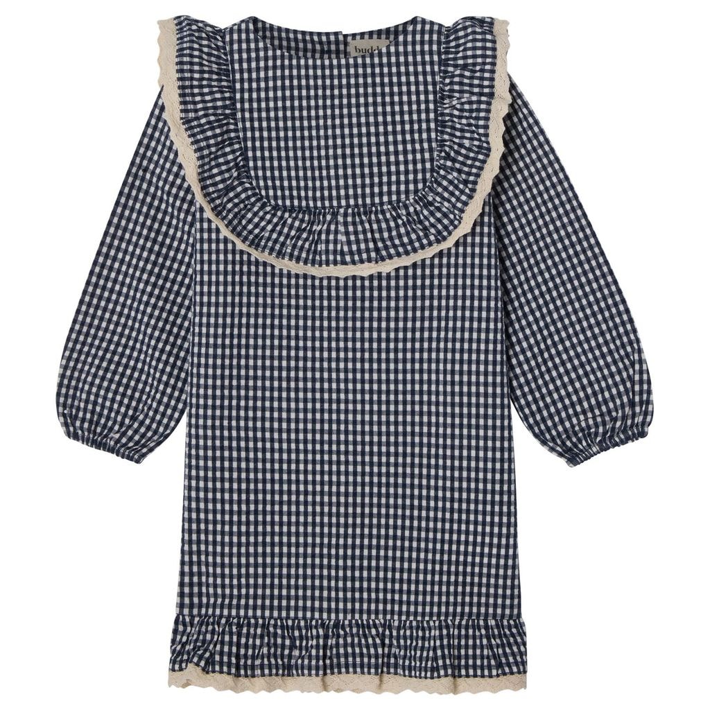 Alice LS Flounce Seersucker Klänning Navy Check