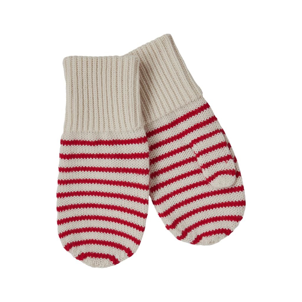 Striped Mittens in Ecru/Red