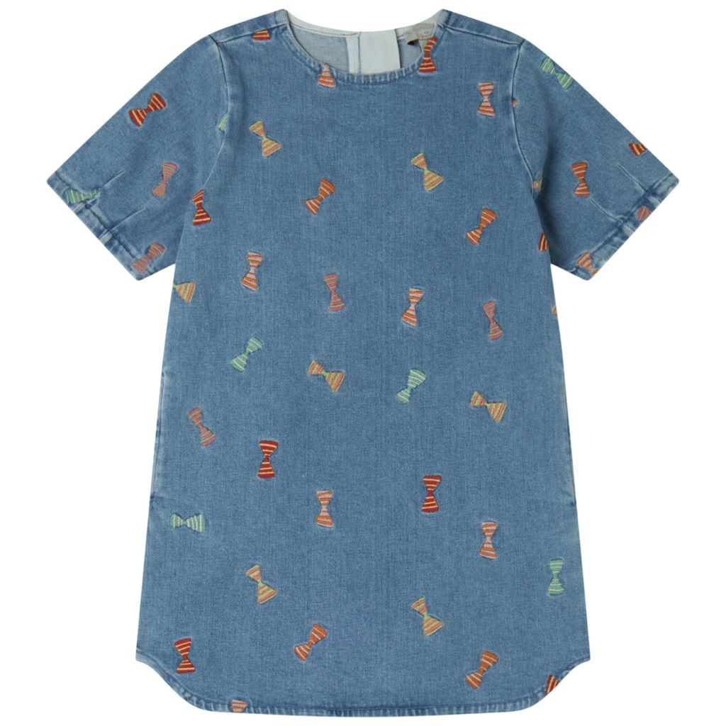 Embroidered Denim Dress Blue