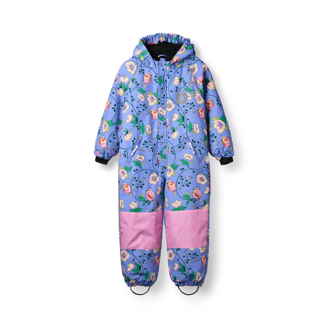 Children'S Snowsuit With Birds And Flowers Purple Delight