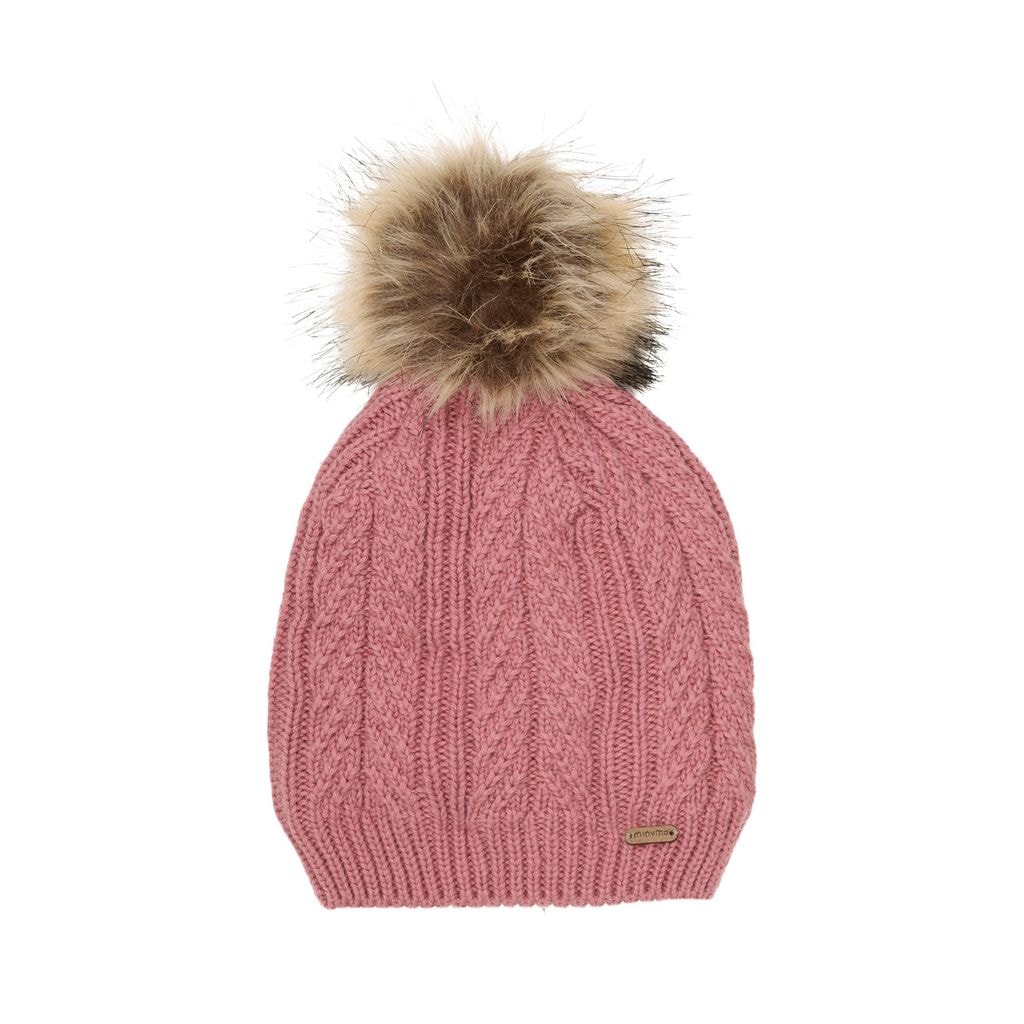 Mössa i Dusty Rose med avtagbar fuskpäls