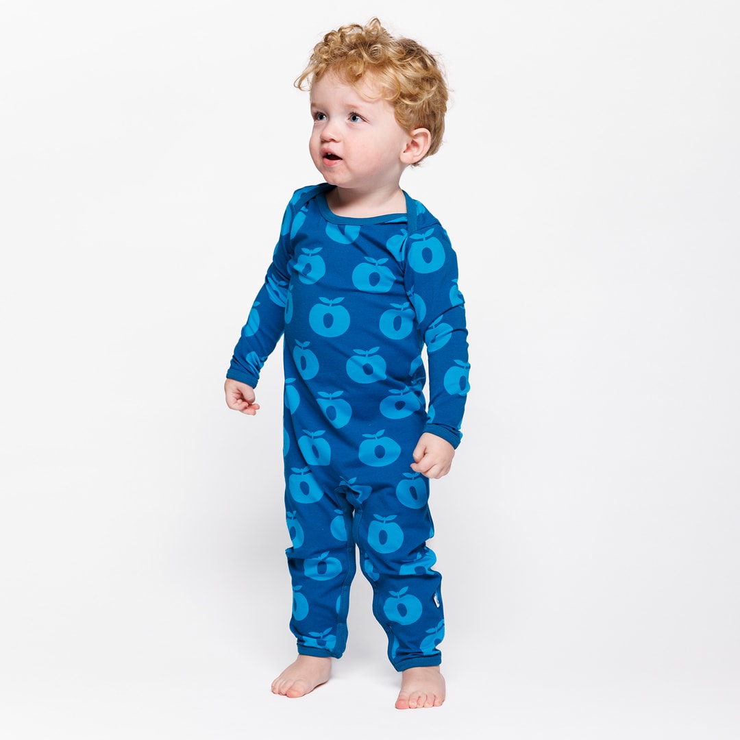 Ulm Långärmad Babydräkt Med Äpplen Blå Vivid Blue
