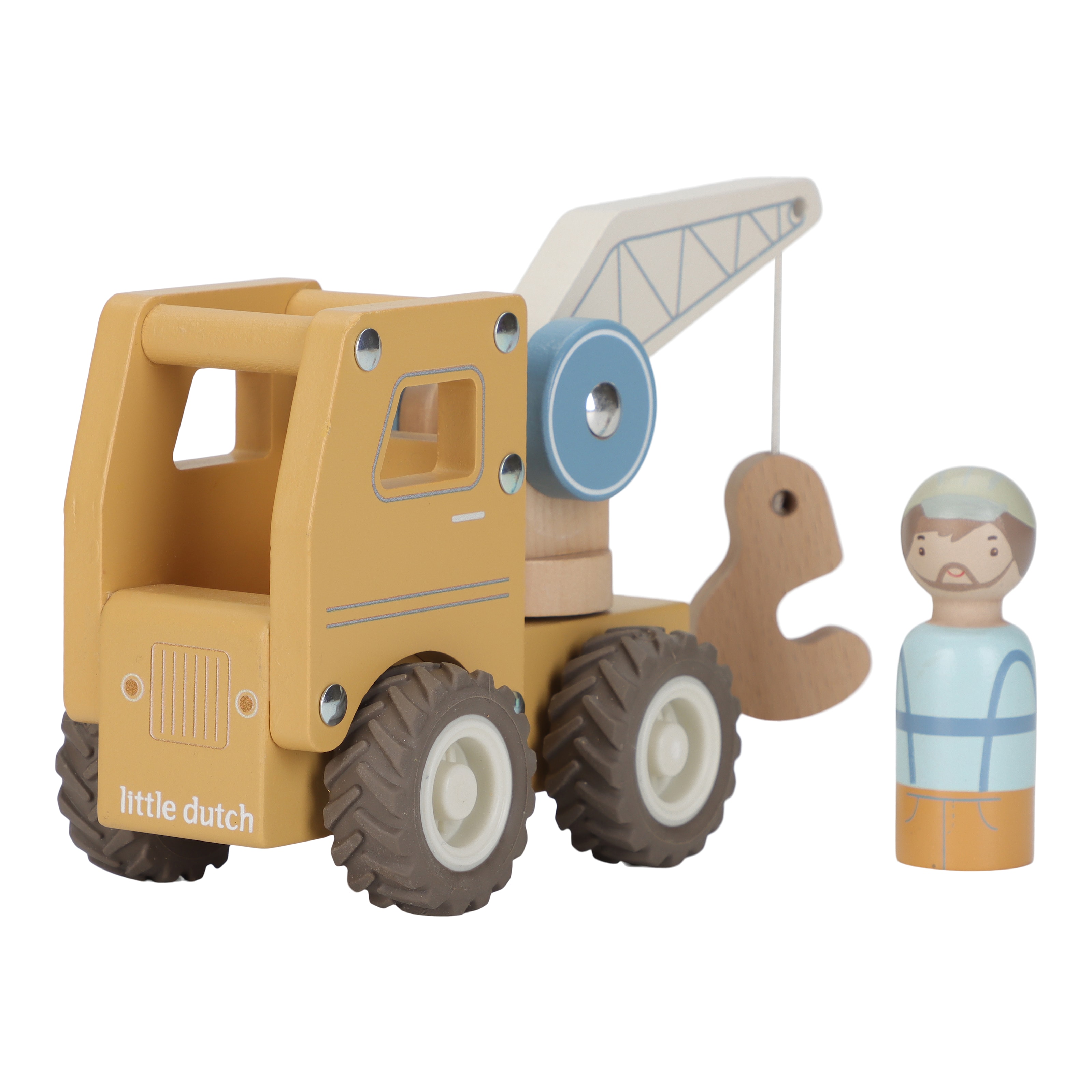 Crane Truck With Wooden  Figure Yellow