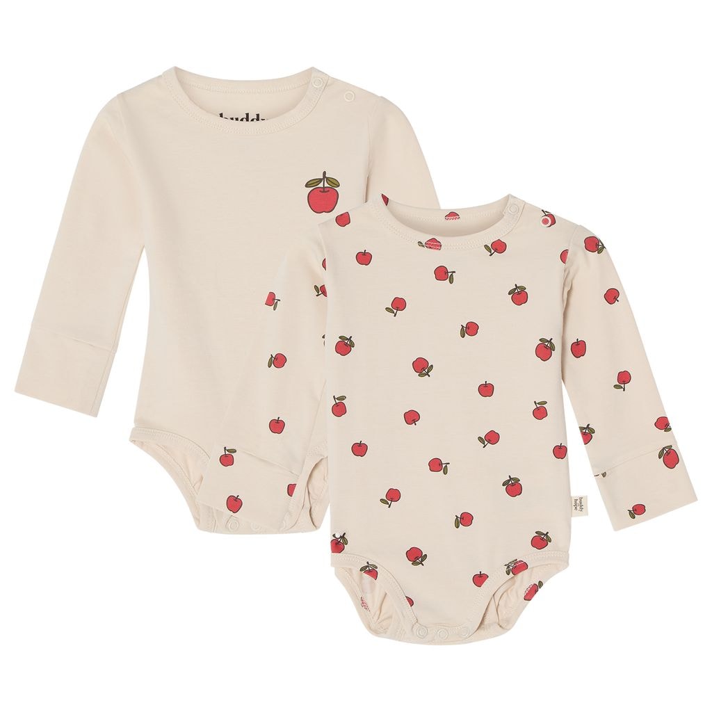 GOTS Petter Mønstrete Baby Bodyer I 2-pakning Med Epler Kremhvit