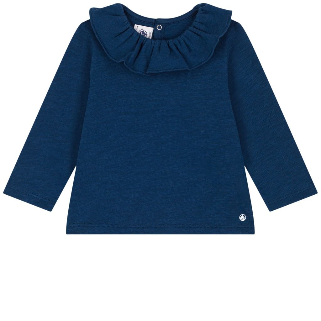 Long Sleeved T-Shirt With Ruffle Collar Navy