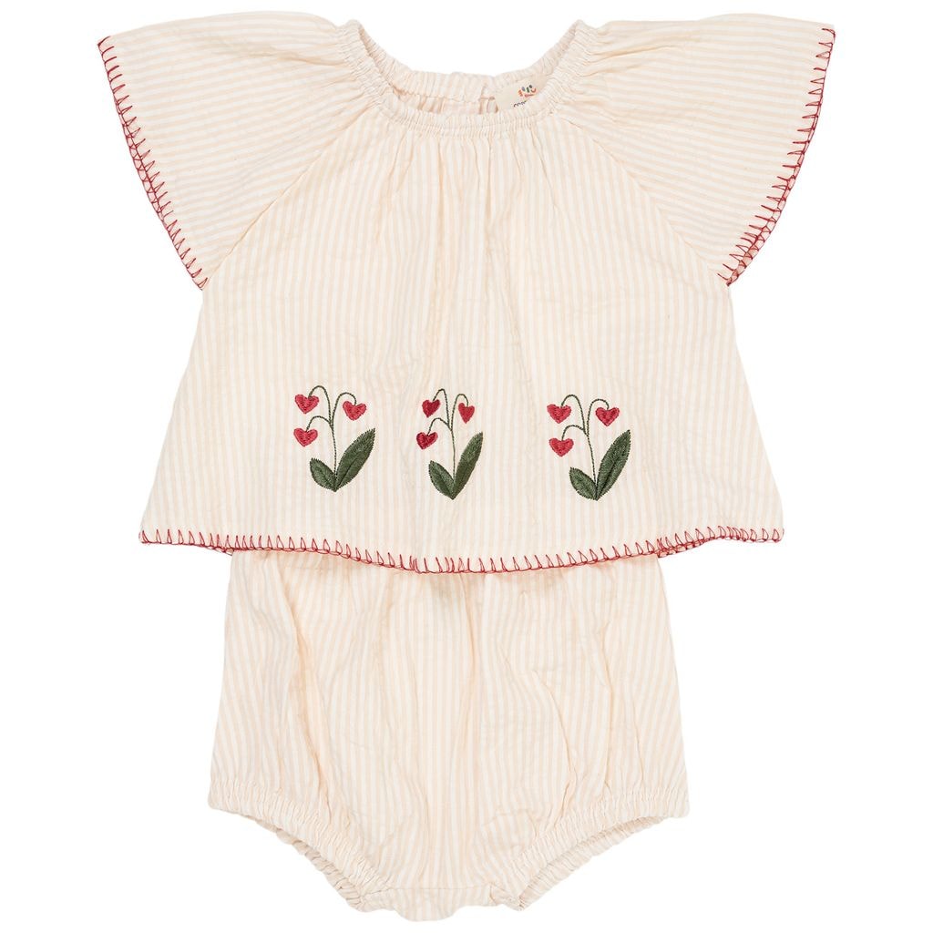 Seersucker Baby Clothing Set Dusty Rose Cream Berry Stripe