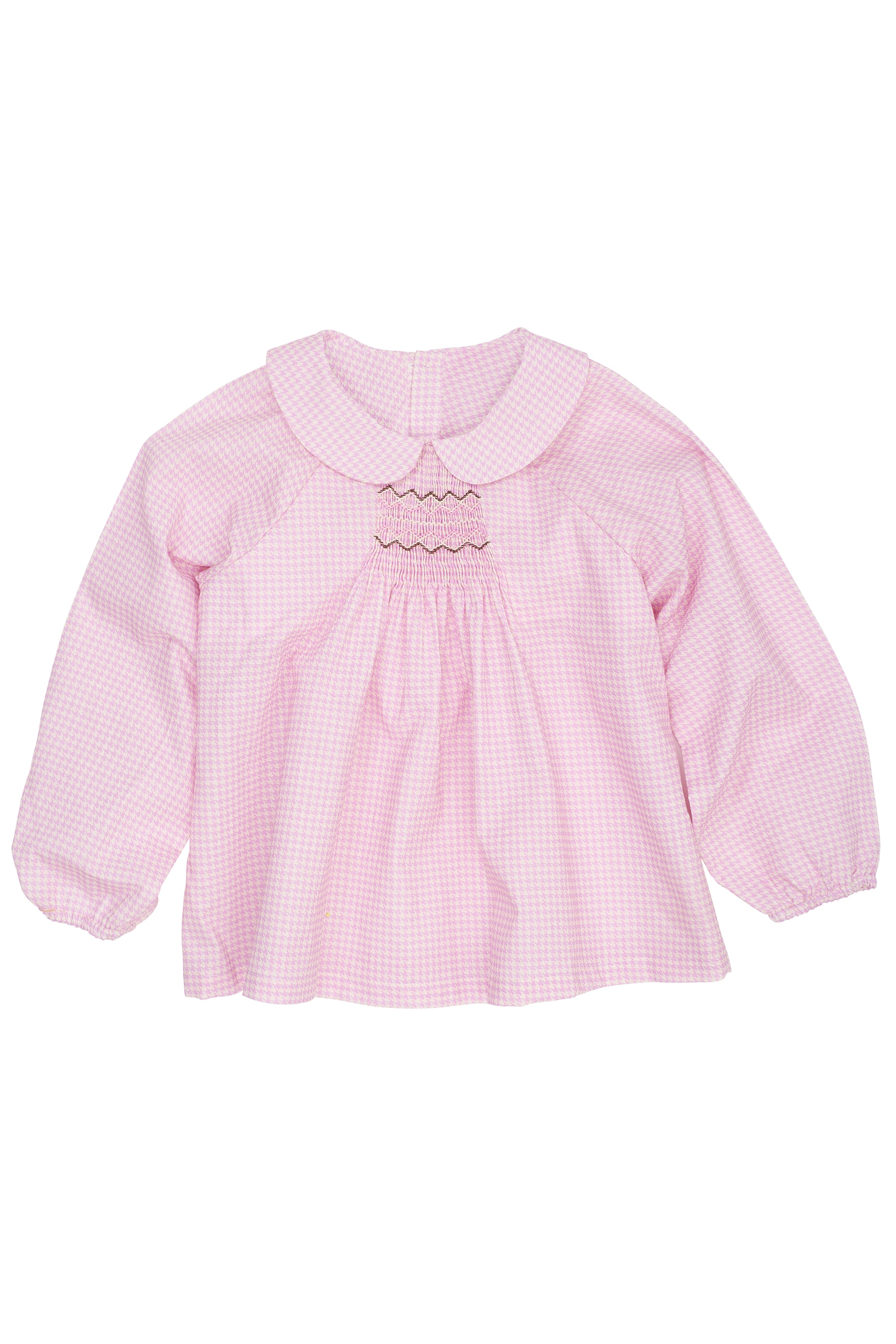 Houndstooth Blouse W. Handmade Emb. Smock Syringa