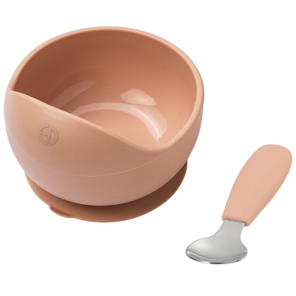 Silikonskål Med Sked Blushing Pink