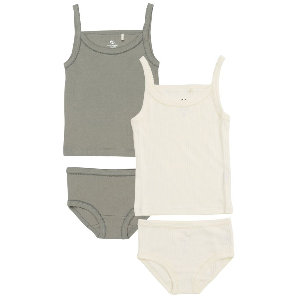 2-pack Ribbed Underwear Sets Cream