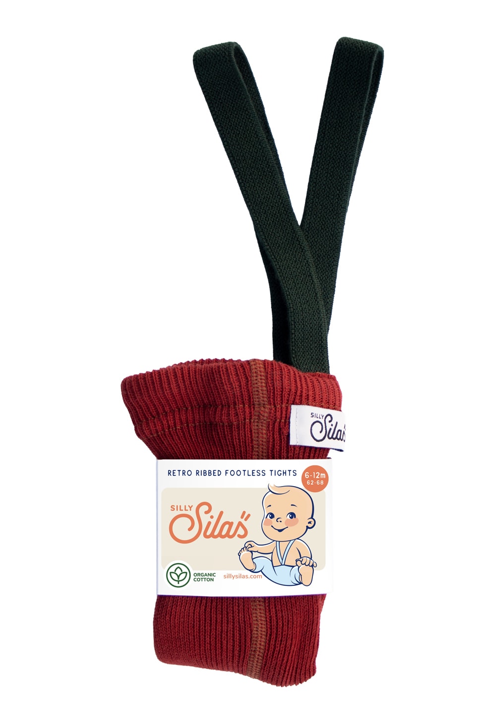 GOTS Footless Cotton Tights With Braces Maple Leaf With Dark Forest Green 