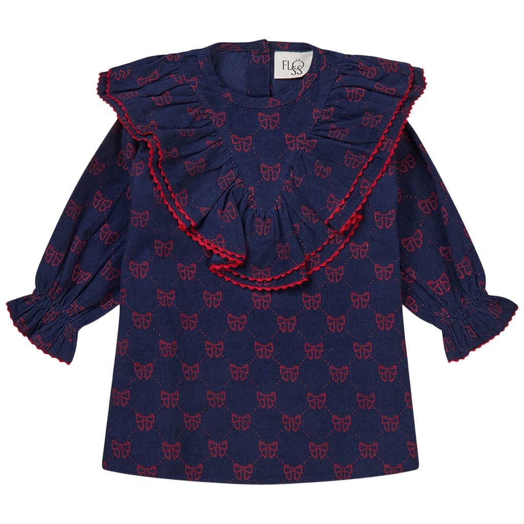 Luna Printed Dress With Bows Navy