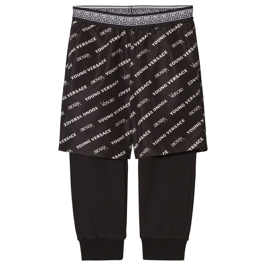 Black Logo Print Shorts and Sweat Pants Set