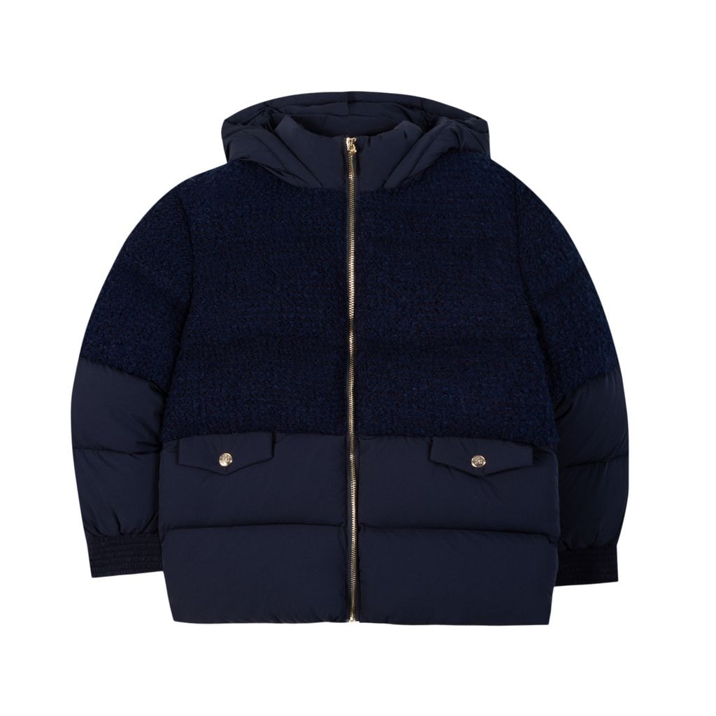 Down Jacket Wool Boucle Navy