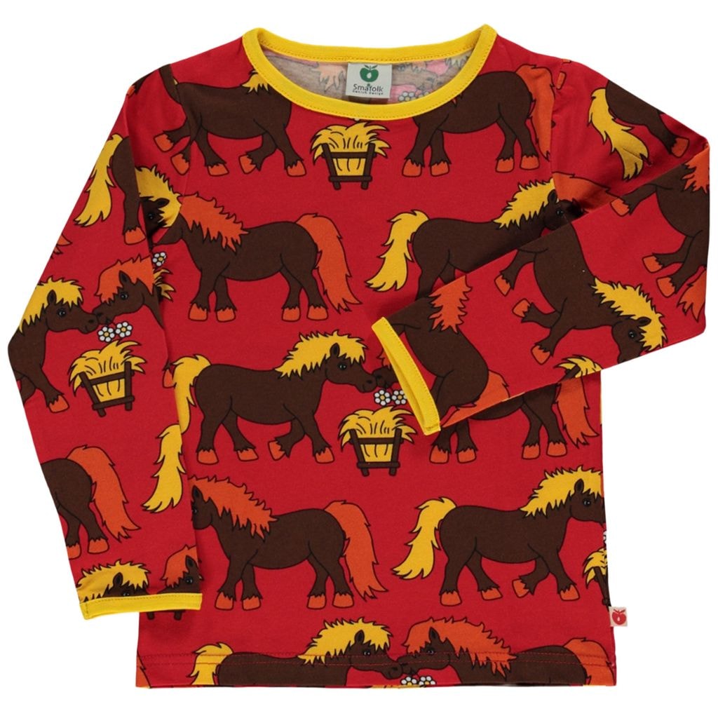 Painettu Pitkähihainen T-paita Hevosilla Punainen