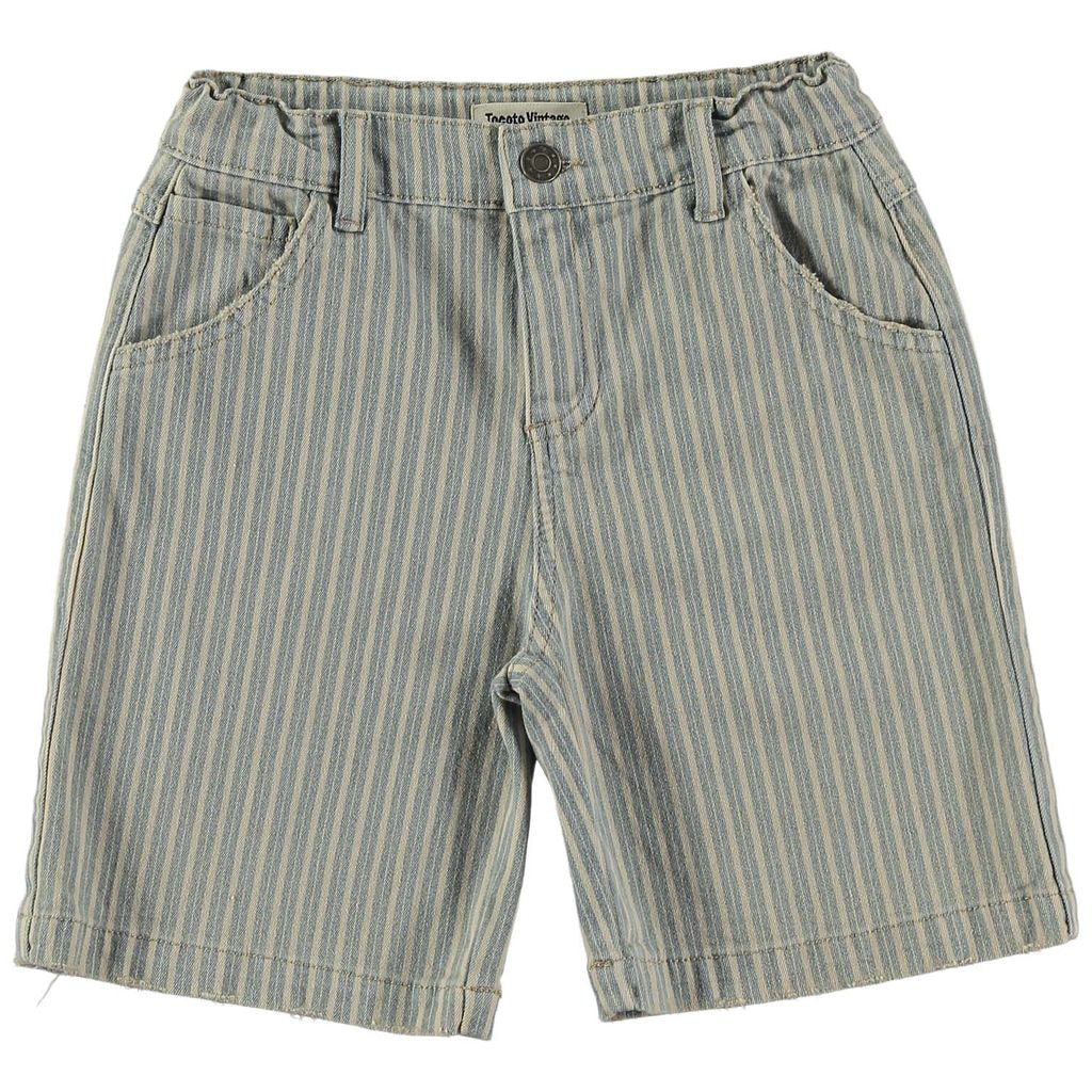 Striped Denim Shorts Blue