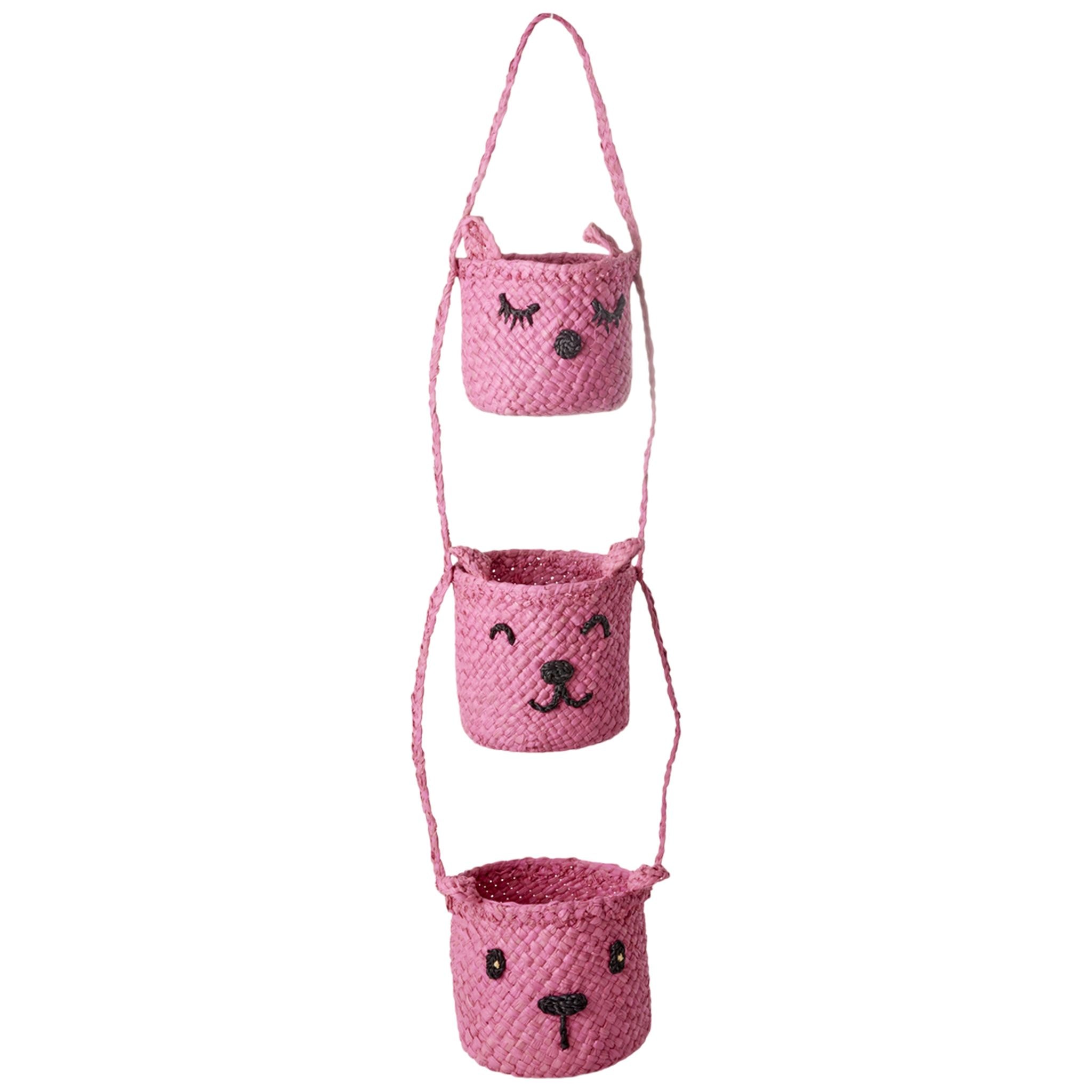 Raffia 3-lags Hengende Oppbevaring Med Dyreansikter Pink