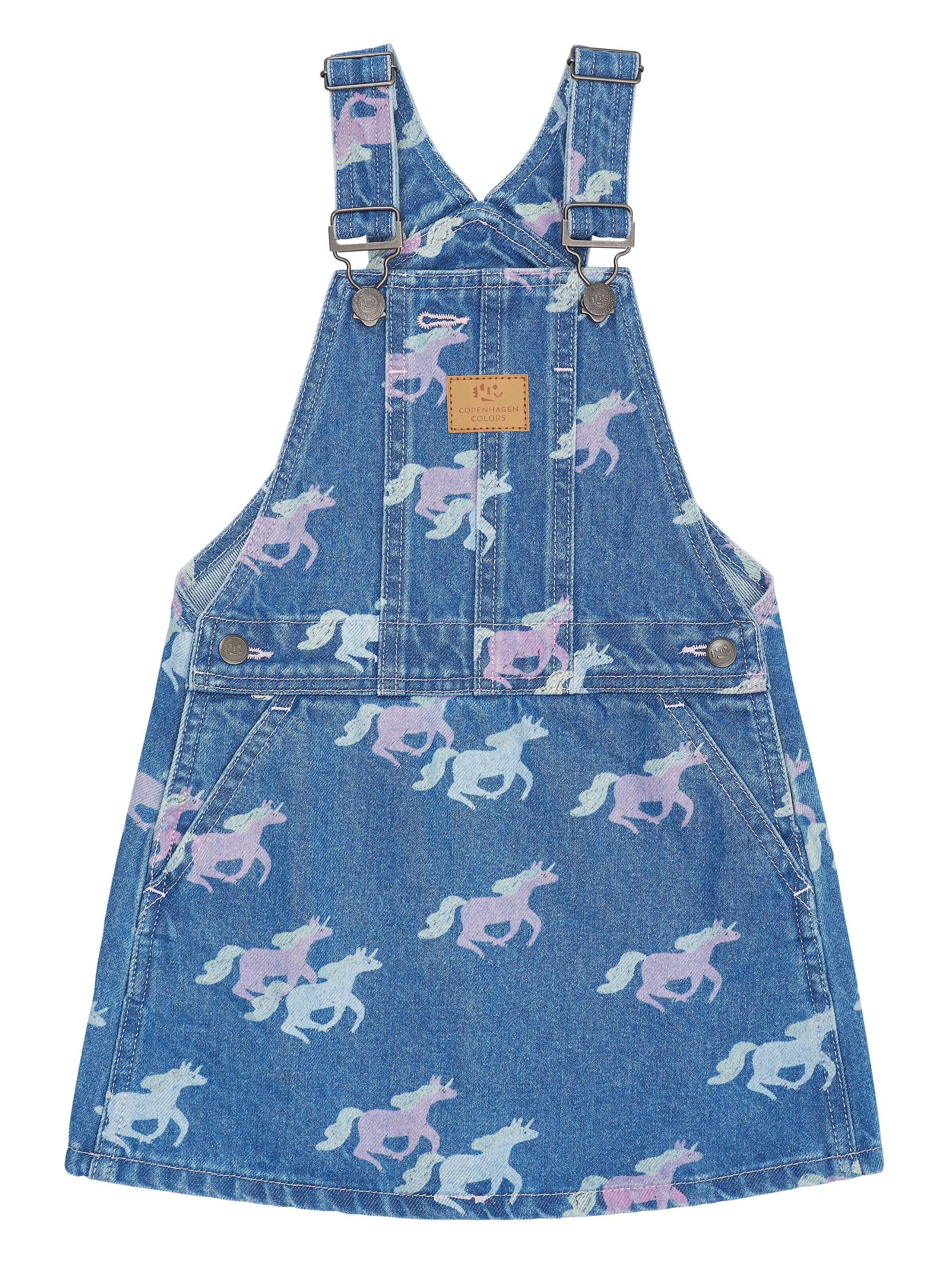 GOTS 데님 스펜서 드레스 Indigo Blue Washed With Unicorn