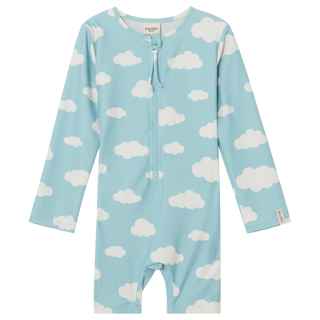 Paros Printed One-piece Rashguard Swimsuit With Clouds Dove Blue