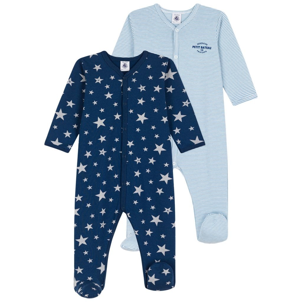 2-Pack Footed Baby Bodies Blue