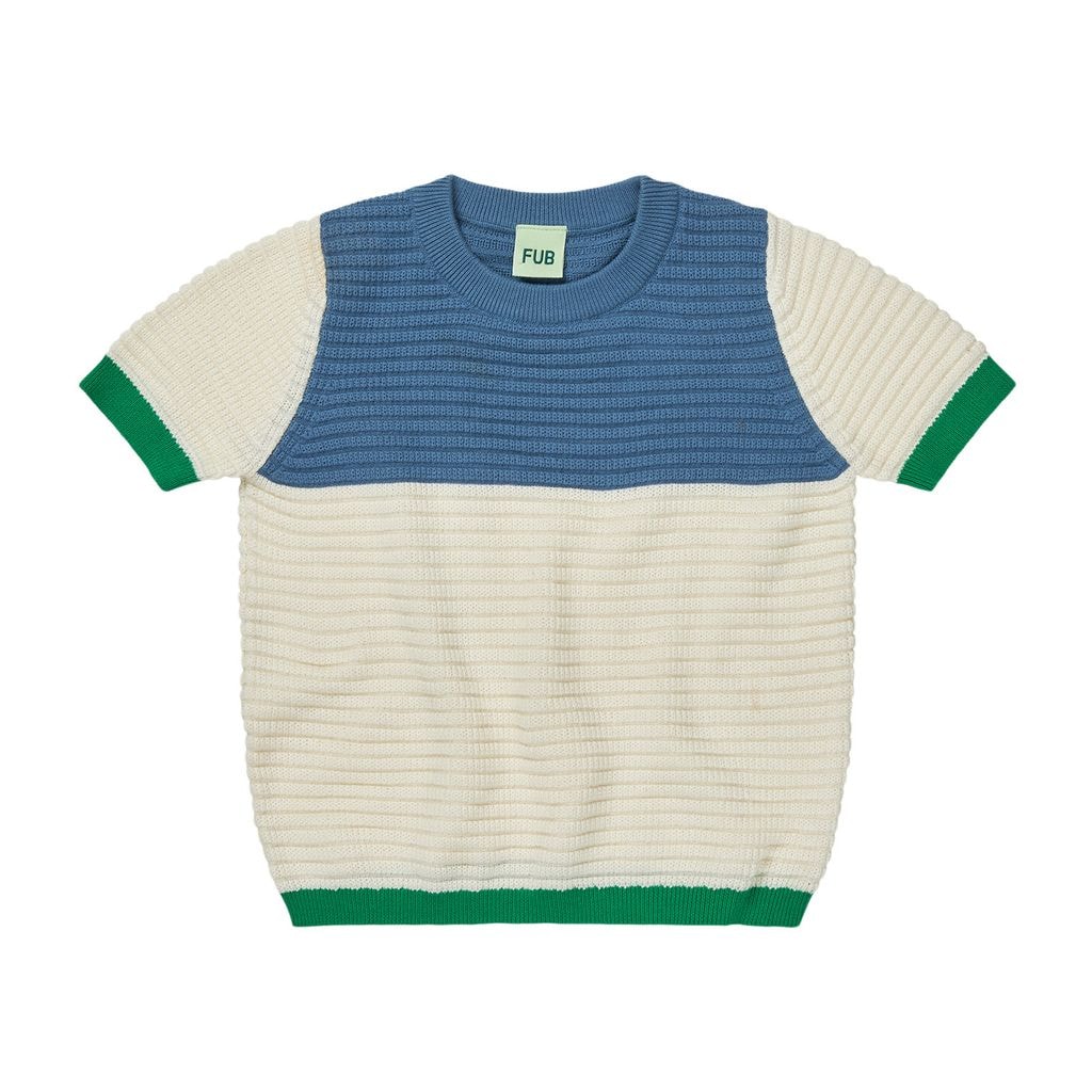 Knitted Short-Sleeved Top Ecru/washed Indigo