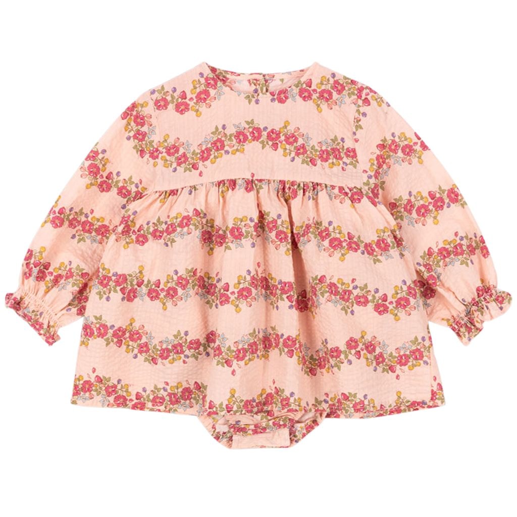 GOTS Bella Frill Long-Sleeved Romper Floria Pink
