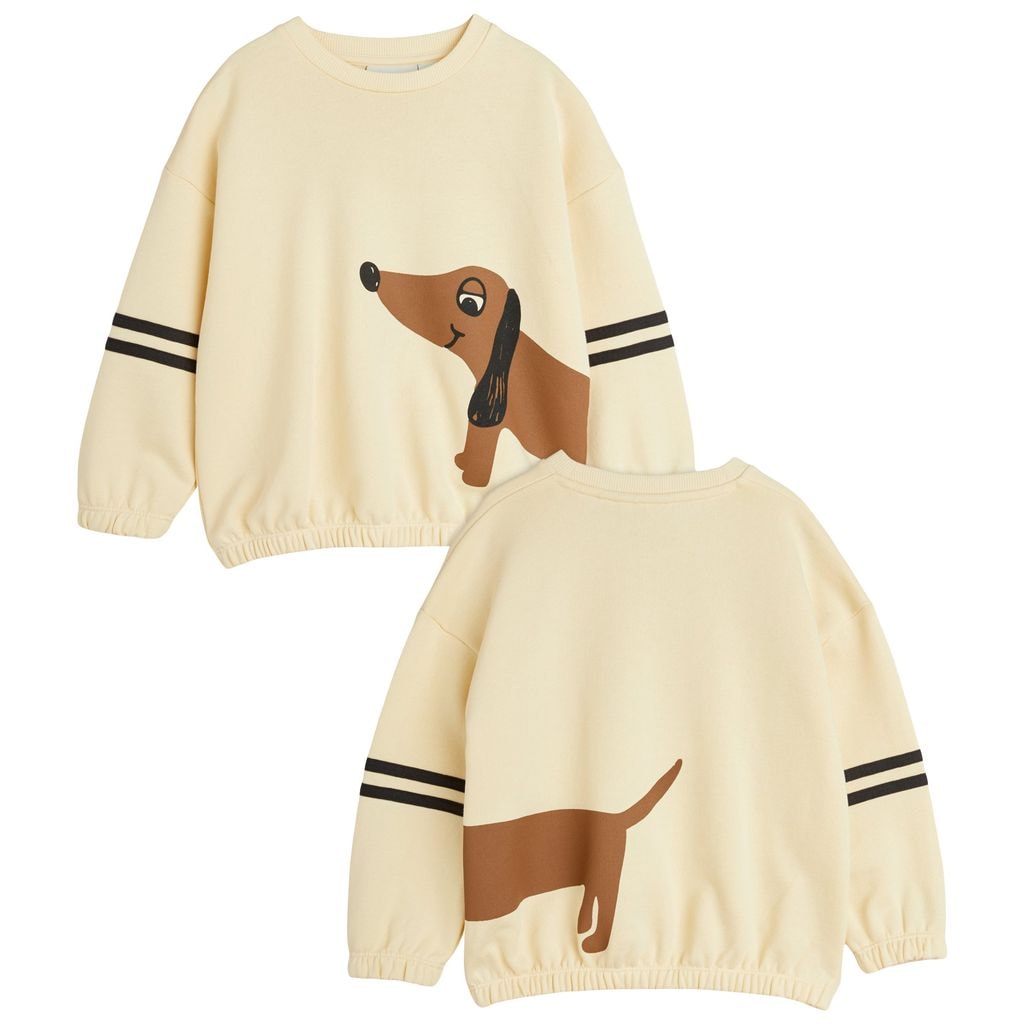 Randig sweatshirt med hundtryck i Beige