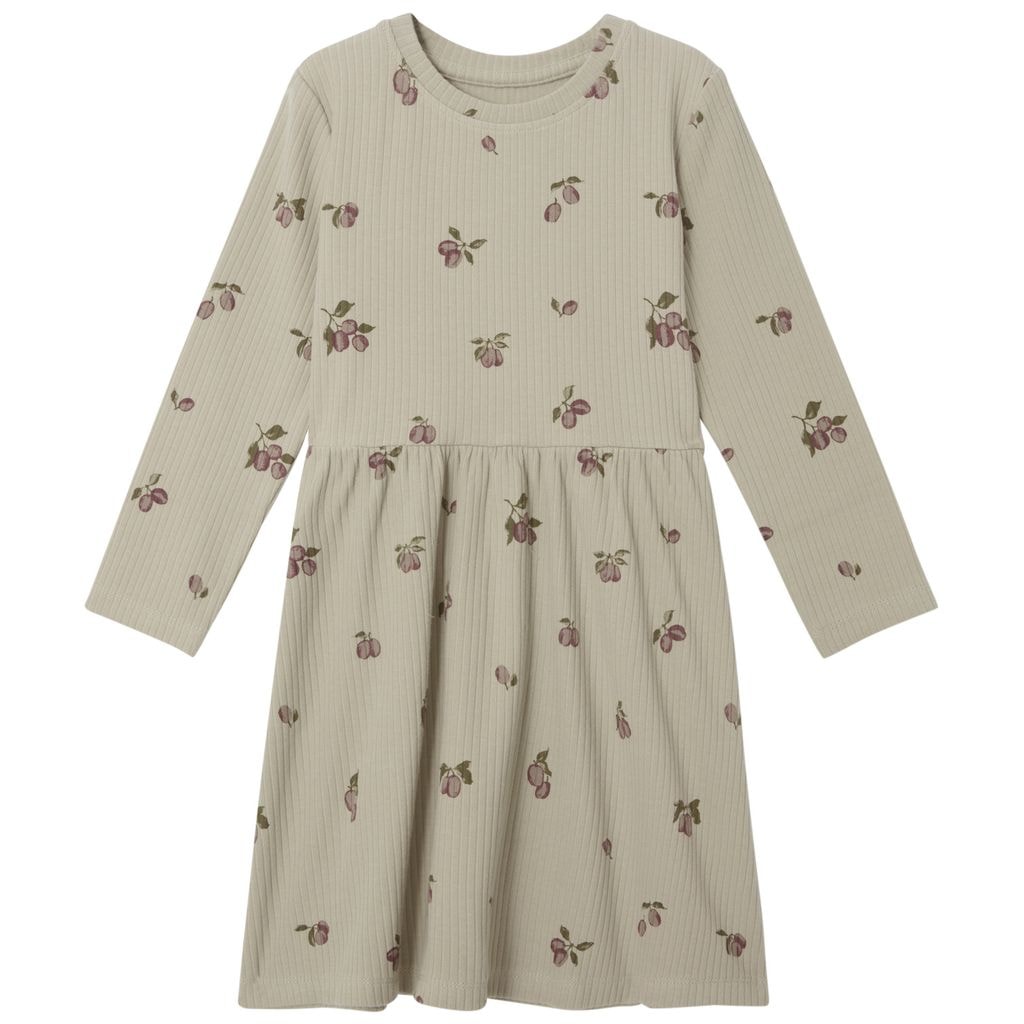 Printed Ribbed Baby Dress Prune Green